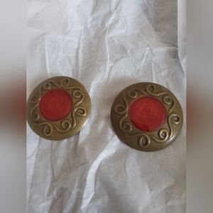 Vintage Pierced Earrings Red And Gold